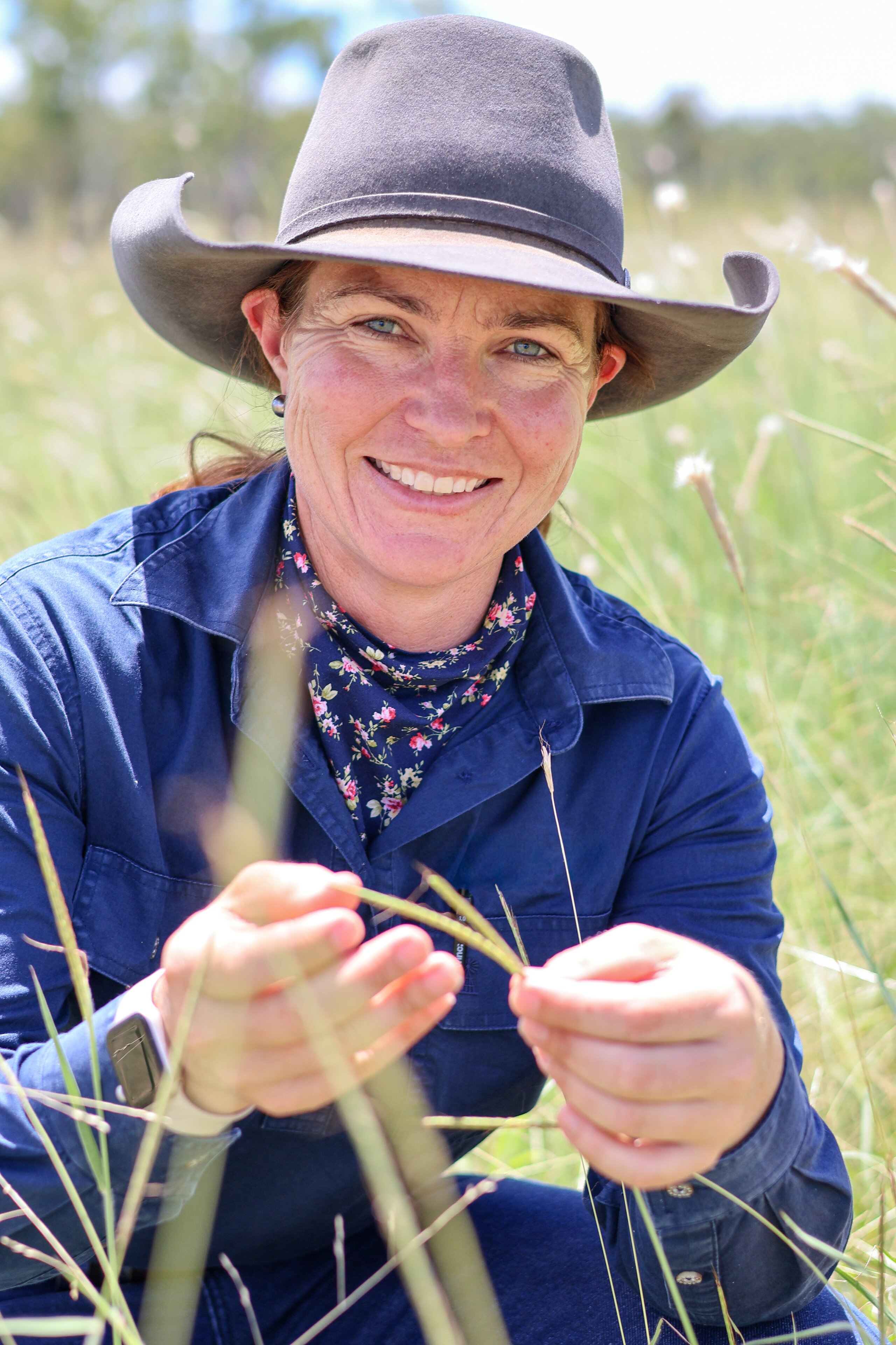FBA Land Management Officer Sheree Johnston with King Blue Grass