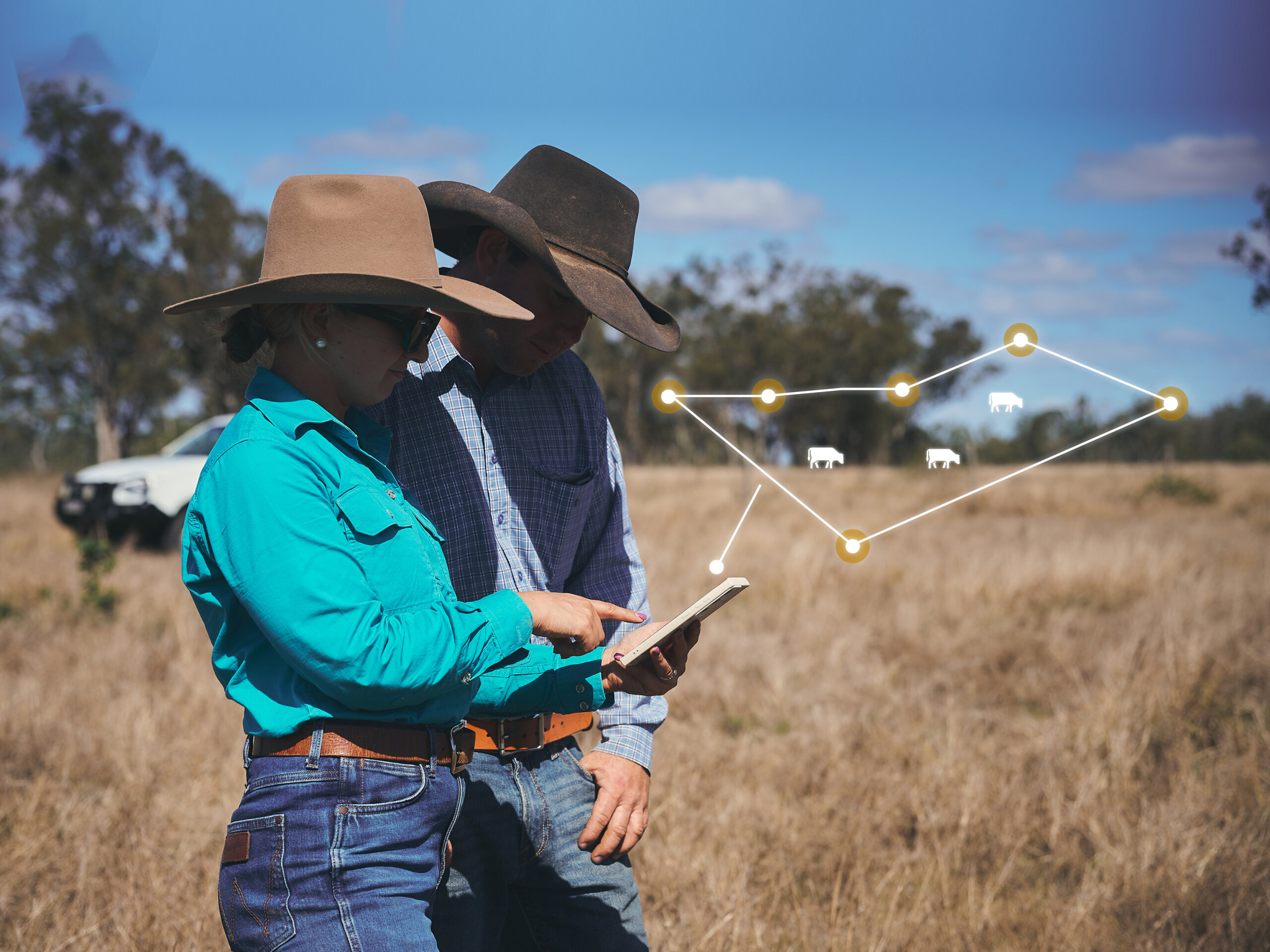 FBA Land Management Officer and land manager looking at plans in a field
