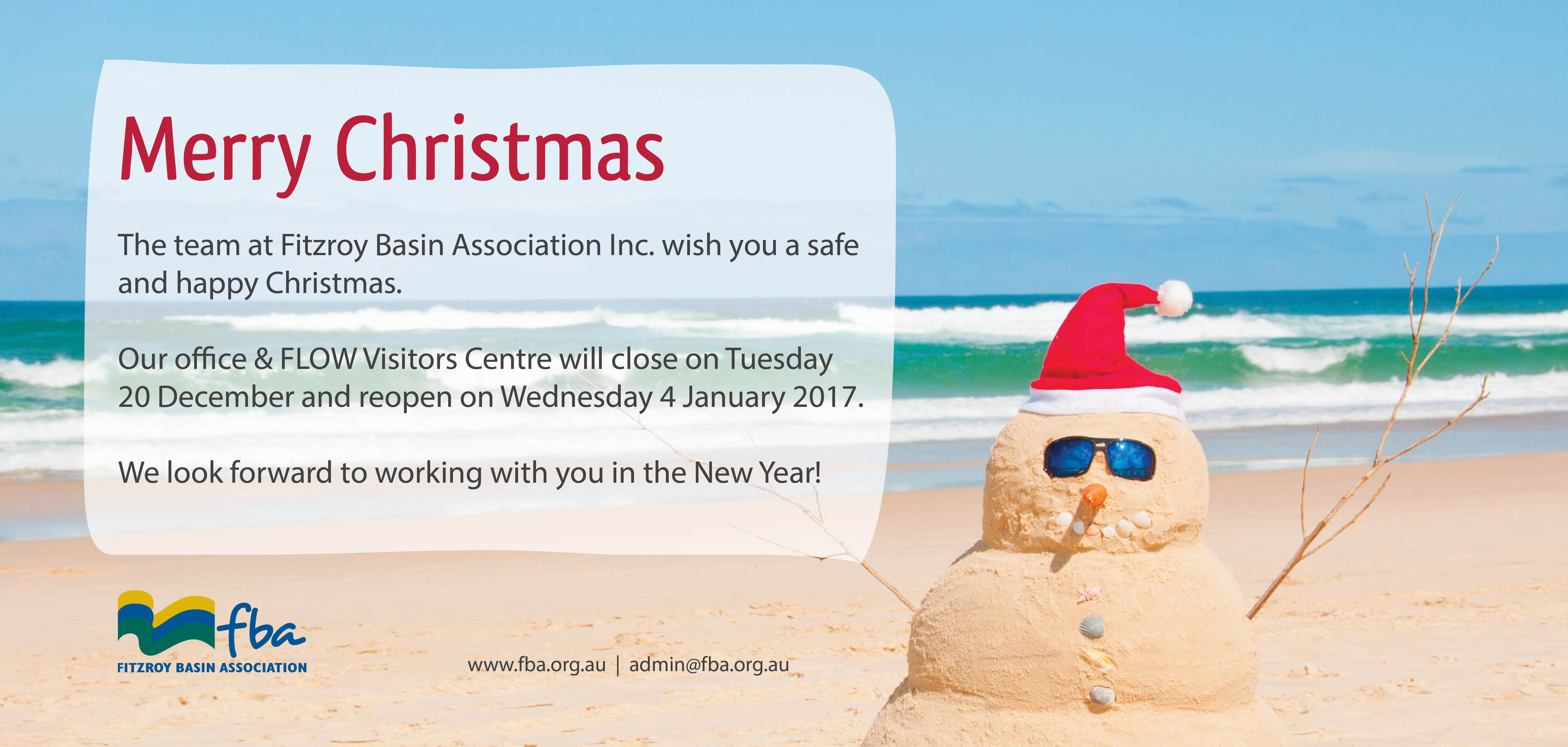 FBA Christmas Closure 21 December 2016 4 January 2017 Fitzroy 